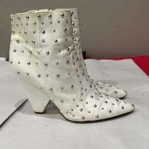 Studded White Ankle Boots